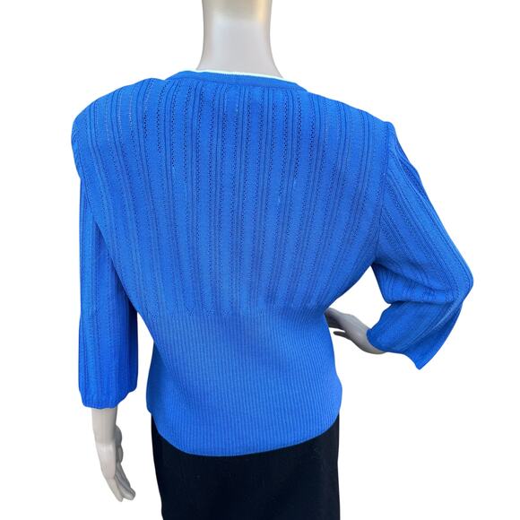 St. John Size 12 Cardigan Cobalt Blue Knited 3/4 Sleeve V-Neck Jacket CR 2003 - Picture 4 of 10